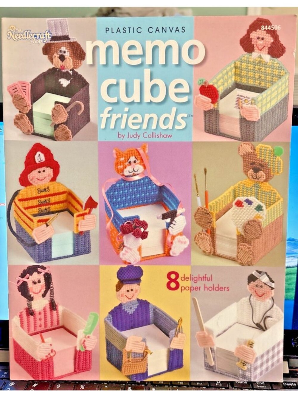 Vintage Plastic Canvas Memo Cube Friends Judy Collishaw Needlecraft Pattern Book